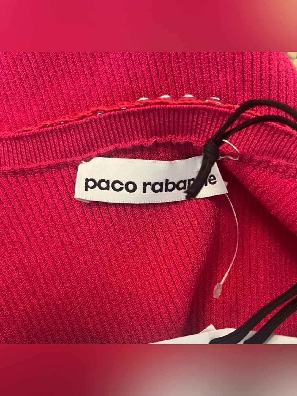 Paco Rabanne Crystal Embellished Ribbed Knit Mini Dress in Pink Raspberry - Picture 12 of 13